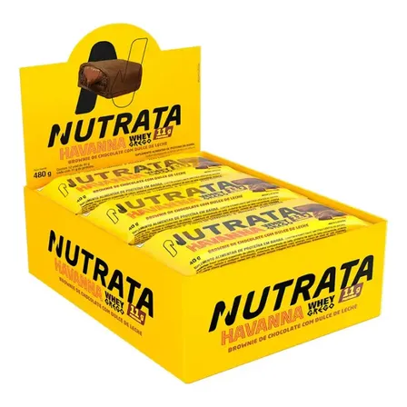 Barra Whey Grego 40g Display Com 12 Unidades Brownie Com Dulce De Leche Havanna Nutrata Brownie De Chocolate Com Dulce De Leche Havanna