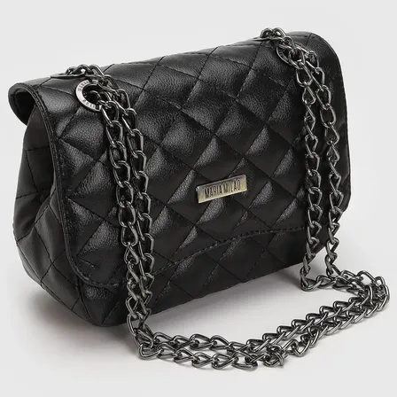 Bolsa Feminina Pequena Média Ombro Corrente Transversal Tiracolo Casual Couro Pu Alça Lateral De Lado Fashion... Preto Níquel