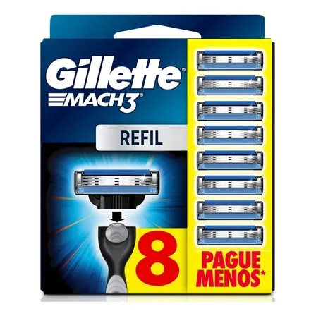 Gillette Mach3 Carga Para Aparelho De Barbear Com 3 Lâminas 8 Unidades